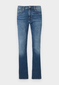 Μπλε τζιν παντελόνι με ίσια γραμμή, μπροστινές τσέπες και κλείσιμο με κουμπί. Διαθέτει εφέ διαβάθμισης από ανοιχτό σε σκούρο.