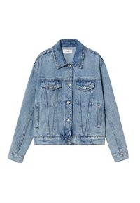 Jasnoniebieska kurtka dżinsowa z kołnierzykiem, dwoma kieszeniami na piersi, kieszeniami po bokach oraz srebrnymi guzikami. Klasyczny krój z lekko skróconym dołem.