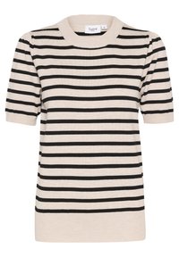 Randig kortärmad tröja i kräm och svart. Har en rund halsringning och ribbad nederkant. Stickat tyg med mjuk textur.