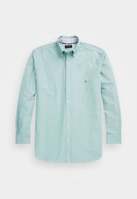 Camicia a maniche lunghe azzurro chiaro con colletto e piccolo logo ricamato sul lato sinistro del petto.
