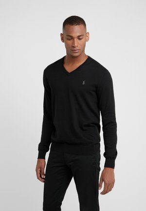 SLIM FIT COTTON V-NECK SWEATER - Pullover - polo black