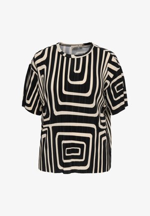 Μπλούζα με κοντά μανίκια σε μαύρο και άσπρο χρώμα με γεωμετρικό μοτίβο από παχιά συγκεντρικά ορθογώνια και κάθετες ρίγες.