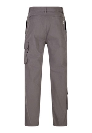 Halli cargo püksid, millel on mitu taskut, sirge sääre disain ja peen tekstuur. Elastsest materjalist vöökoht ja külgpaneelid.