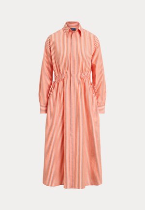 STRIPED COTTON-LINEN DRAWCORD SHIRTDRESS - Särkkleit - orange/white