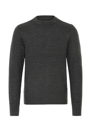 Mørkegrå knittrød sweater med rund halsudskæring, lange ærmer og struktureret mønster. Indeholder et lille logo patch på brystet.