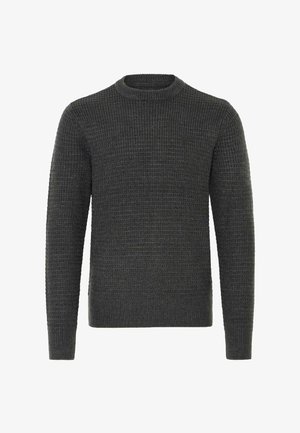 Mørkegrå knittrød sweater med rund halsudskæring, lange ærmer og struktureret mønster. Indeholder et lille logo patch på brystet.