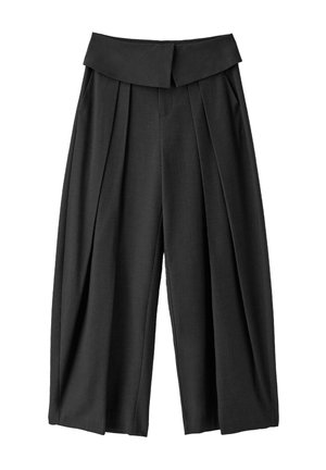 Stradivarius, WIDE-LEG TROUSERS WITH TURNED-UP WAISTBAND - Pantalon classique - black