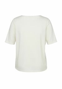 Weißes Kurzarm-T-Shirt mit entspannter Passform, Rundhalsausschnitt und glatter Textur. Keine sichtbaren Muster oder Hardware-Details.
