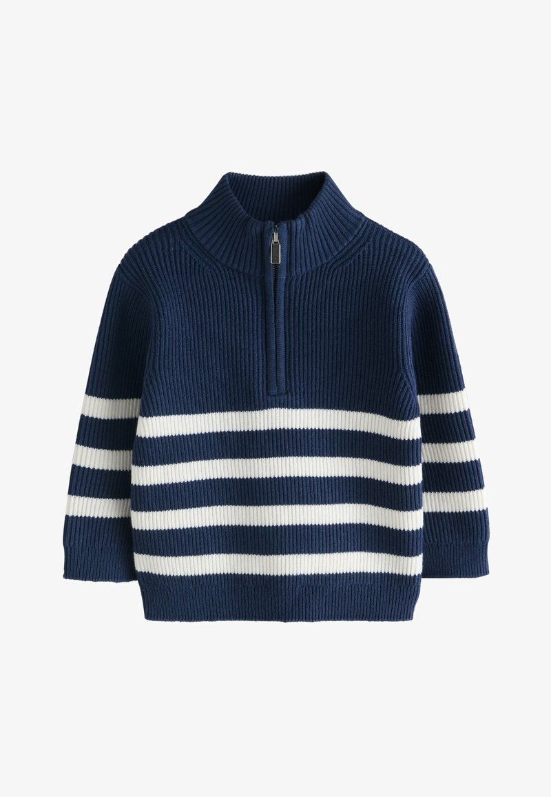Next ZIP NECK - Pullover - navy blue ecru stripe