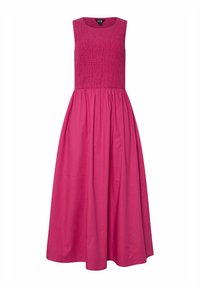 Rosa ärmelloses Kleid mit einem gerafften Oberteil und einem fließenden Rock. Hergestellt aus weichem Stoff ist das Design lang und hat einen lässigen Schnitt.