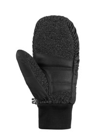 Gants noirs avec un dessus en tricot texturé et une paume en cuir lisse, dotés d'un poignet élastique pour un ajustement sécurisé et une rétention de chaleur.