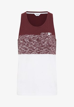 Débardeur bordeaux et blanc avec un panneau supérieur texturé et un détail de poche. Fabriqué en tissu léger, avec une coupe décontractée et un col rond.