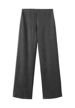 Wide-leg trousers made of dark gray fabric with a smooth texture. Features a mid-rise waist and no visible fastenings or embellishments.