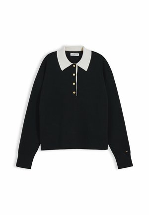 Tommy Hilfiger, TOMMY HILFIGER PREMIUM KNIT GOLD-TONE BUTTON POLO JUMPER - Striktrøje - black