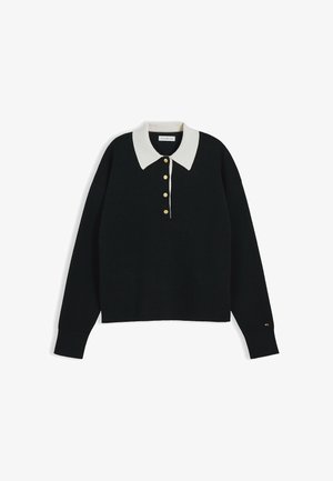 Tommy Hilfiger, TOMMY HILFIGER PREMIUM KNIT GOLD-TONE BUTTON POLO JUMPER - Jersey de punto - black