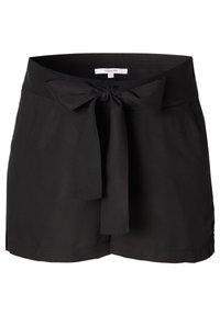 Pantaloni corti neri realizzati in tessuto leggero, con dettaglio in vita legato, gambe di taglio dritto e sottili spacchi laterali. L'etichetta mostra il marchio "noppies."