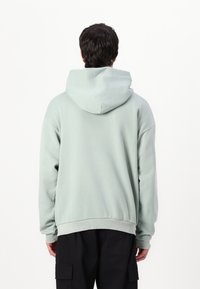 Felpa verde chiaro realizzata in cotone morbido, con un ampio cappuccio, polsini a costine e una vestibilità comoda. La vista posteriore mette in mostra dettagli di design minimali.