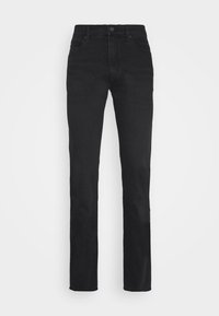 Černé džíny z denimu se střihem rovného nohavice. Obsahují pět kapes, zapínání na knoflík a hladkou texturu. Klasický a univerzální střih.