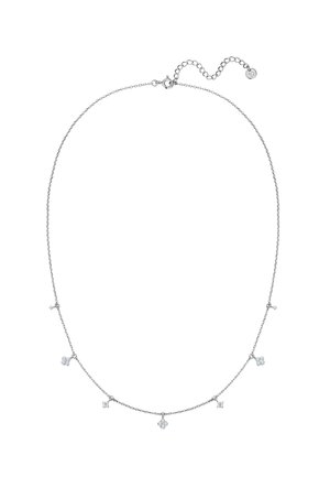 Delikat sølvkæde med fem jævnt placerede små diamantslebne og runde krystalvedhæng samt justerbar lås.