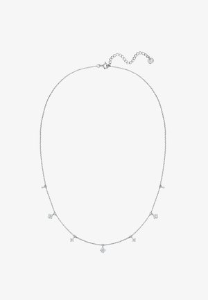 Delikat sølvkæde med fem jævnt placerede små diamantslebne og runde krystalvedhæng samt justerbar lås.