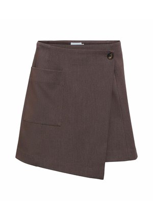 Object, MINI SKIRT WRAP ASYMMETRIC - Jupe trapèze - seal brown