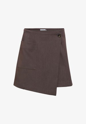 Object, MINI SKIRT WRAP ASYMMETRIC - Jupe trapèze - seal brown