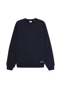 Μπλε ναυτικό φούτερ σε άνετη γραμμή, κατασκευασμένο από μείγμα βαμβακιού, με ριμπ λαιμόκοψη και μανσέτες. Διαθέτει μικρή διακοσμητική λογότυπο κοντά στο τελείωμα.