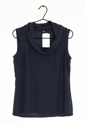 Haut sans manches bleu marine avec un col bénitier, confectionné dans un tissu doux, présentant un ourlet droit et des détails de couture minimalistes.