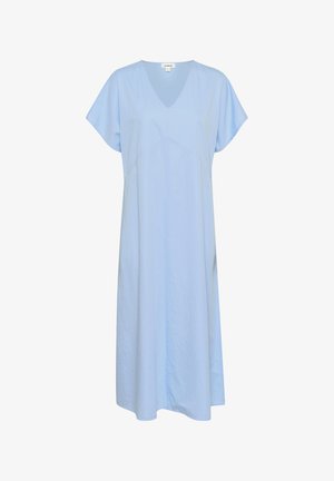 Hele sinine, lühikeste käistega kleit V-kaelusega. Omab laia lõiget, sirget vormi ja peeneid õmblusaktsente. Pehme kangastekstuur.