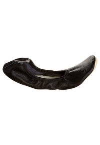 Schwarze Leder-Ballettschuhe mit abgerundetem Zehenbereich und elastischem Rand für einen sicheren Sitz. Weiches Innenfutter und flexible Sohle für Komfort.