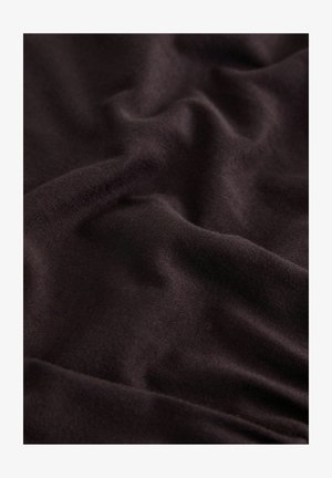 Dark brown fabric with a soft, smooth texture, featuring gentle folds and waves that create a sense of depth and dimension.