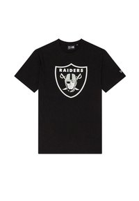 Musta puuvillane T-särk, millel on suur valge Raidersi logo kilbil. Lühikesed varrukad ja ümar kaelus. Pehme tekstuur, mugav istuvus.