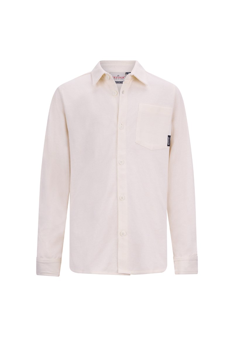 Crème-kleurige longsleeve shirt met een kraag, knoopsluiting, een borstzak en een gestructureerde stof.