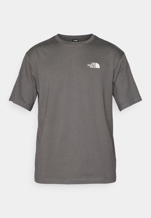 Gray cotton t-shirt with short sleeves, crew neck, and a white logo on the left chest. Smooth texture and standard fit.