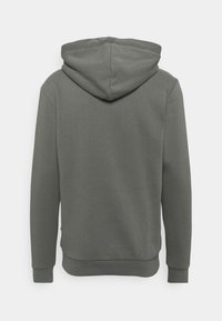 Grijze hooded sweatshirt, gemaakt van zacht materiaal. Heeft een aansluitende pasvorm, geribde manchetten en een kangoeroezak aan de voorkant.