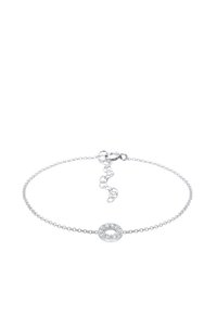 Silver armband med en delikat kedja och rund hänge prydd med små ädelstenar, utrustad med ett säkert lås och justerbar längd.