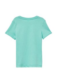Hellblaues T-Shirt mit kurzen Ärmeln aus weicher Baumwolle, mit Rundhalsausschnitt und einem schlichten Design ohne zusätzliche Muster oder Akzente.