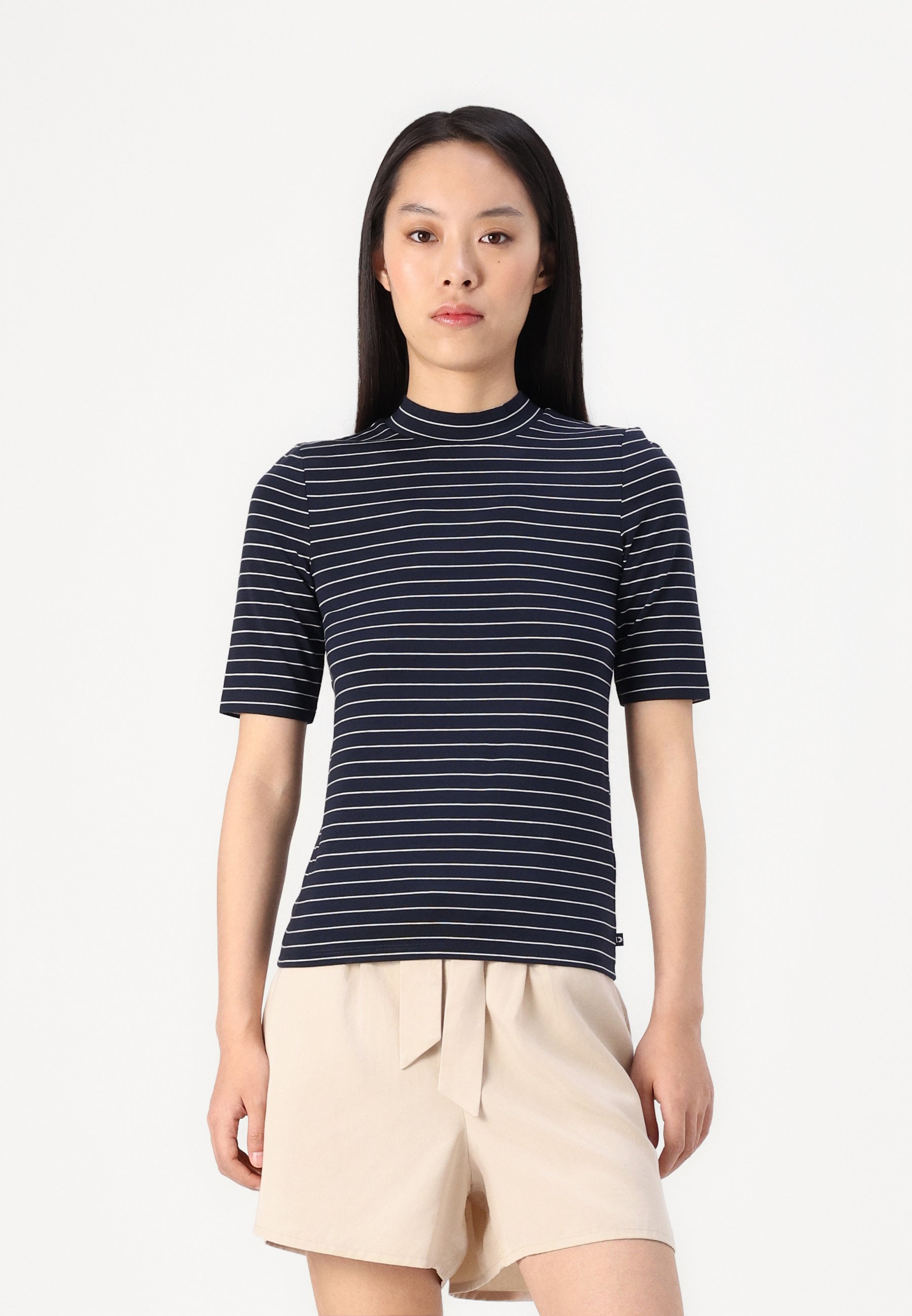 売れ筋商品|||トム テイラー デニム Tシャツ レディース トップス MOCK NECK STRIPE  - Print T-shirt - navy/white TOM TAILOR DENIM MOCK NECK STRIPE - T-shirt print - navy