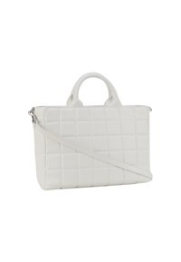Borsa a tracolla bianca trapuntata realizzata in materiale morbido. Dispone di manici doppi e una tracolla removibile. Chiusura con cerniera e forma rettangolare.