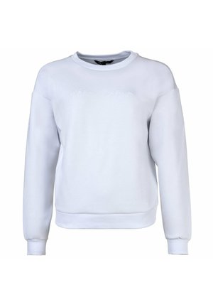 Vit sweatshirt med långa ärmar, ribbade muddar och nederkant. Har subtilt broderad text på framsidan. Tillverkad av mjukt tyg med en slät yta.