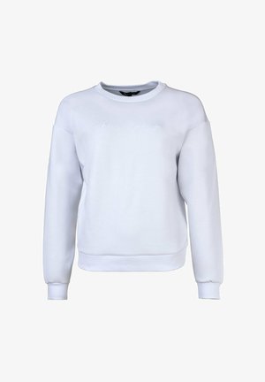 Felpa bianca con maniche lunghe, polsini e orlo a coste. Presenta un sottile testo ricamato sul davanti. Realizzata in tessuto morbido con una texture liscia.