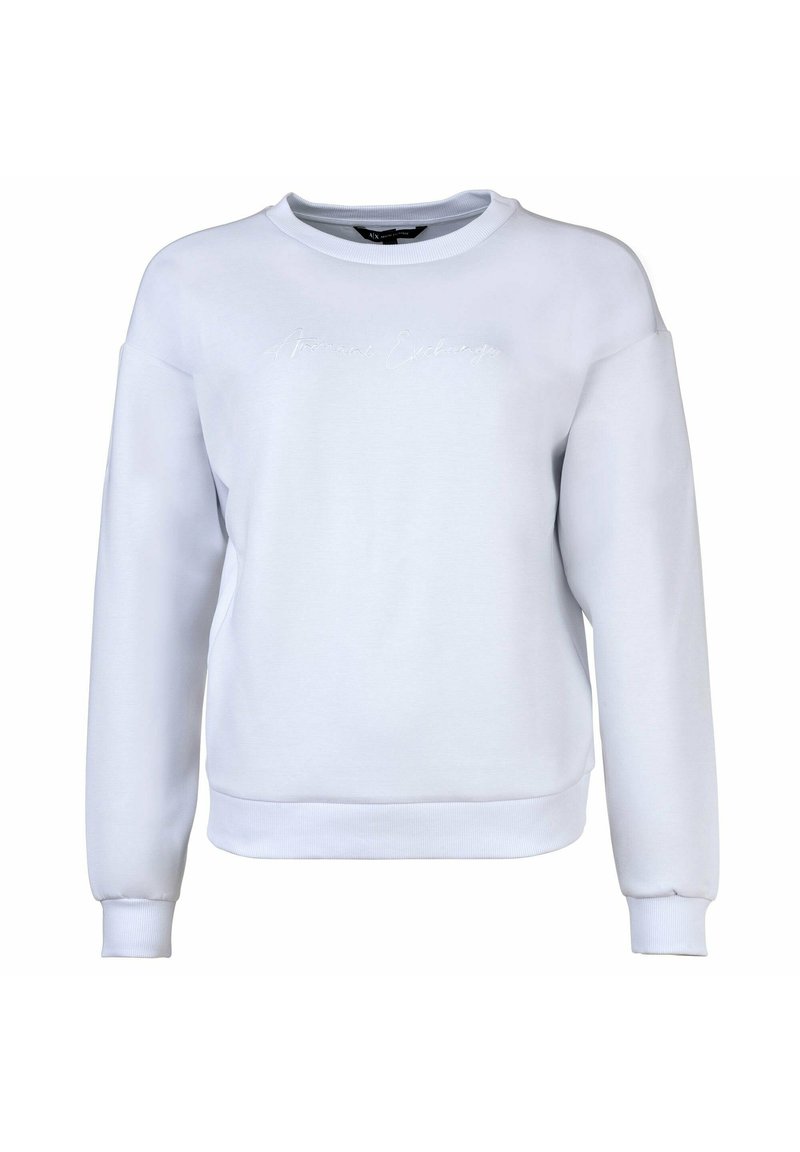 Felpa bianca con maniche lunghe, polsini e orlo a coste. Presenta un sottile testo ricamato sul davanti. Realizzata in tessuto morbido con una texture liscia.