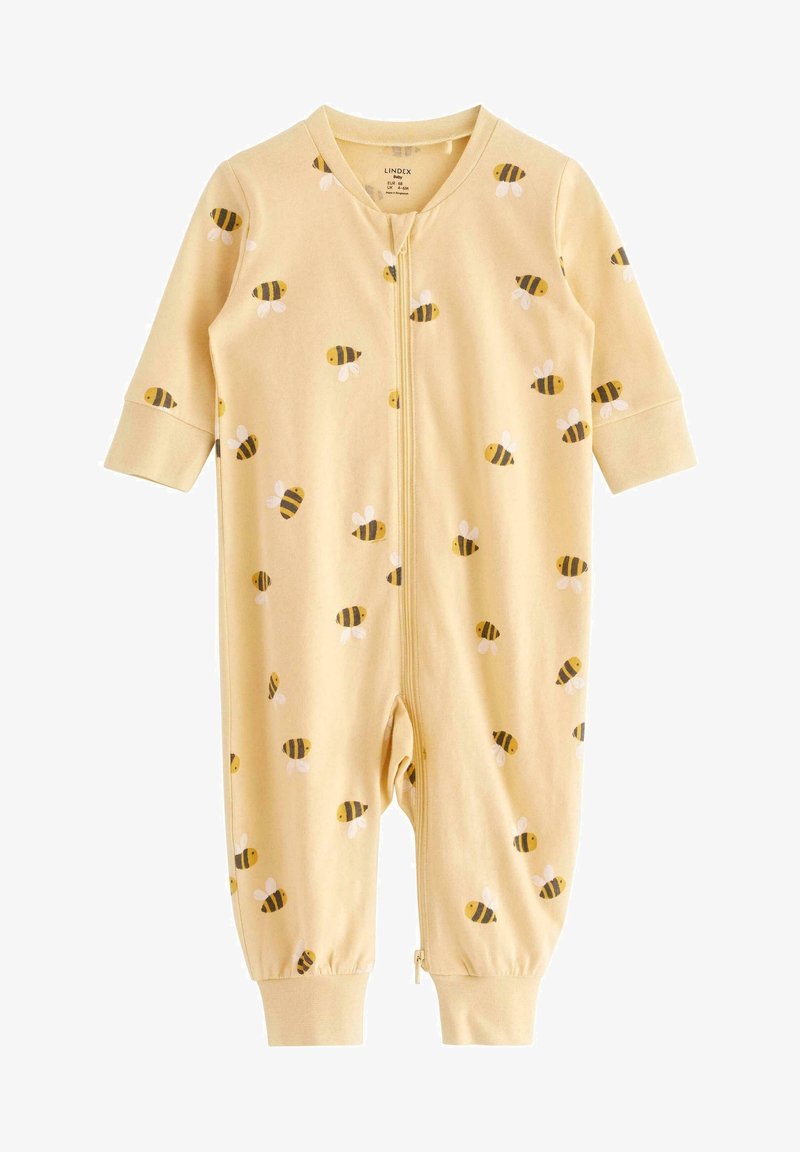 Felpa intera gialla con zip, caratterizzata da un motivo a api con strisce nere e gialle e ali bianche. Maniche lunghe e polsini elasticizzati.