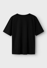 Sort bomulds t-shirt med korte ærmer, rund halsudskæring og en afslappet pasform. Uden mønstre eller hardware. Vist fra ryggen.