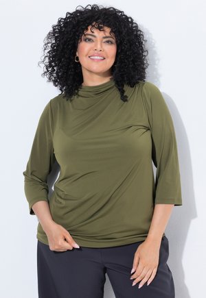 Ulla Popken, DRAPED 3/4 SLEEVE TURTLENECK TEE - Long sleeved top - dark khaki