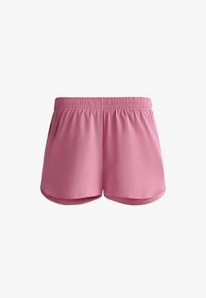 Pantaloni sportivi rosa con elastico in vita, tessuto liscio e orlo leggermente curvo. Progettati per comfort e facilità di movimento.
