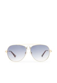 Gullmetall aviator solbriller med gradient gr�å linser og dobbelt bro. Stengene har et skilpaddemønster for ekstra detalj.
