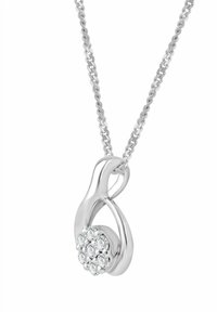 Hõbedast kaelakee lõpmatuse kujulise ripatsiga, millel on hõbedased ümarad ja selged vääriskivid. Ketil on keeratud disain.