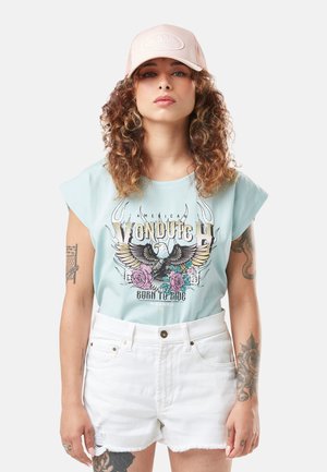 COL ROND PRINT DEVANT EAGLE - T-shirt imprimé - turquoise