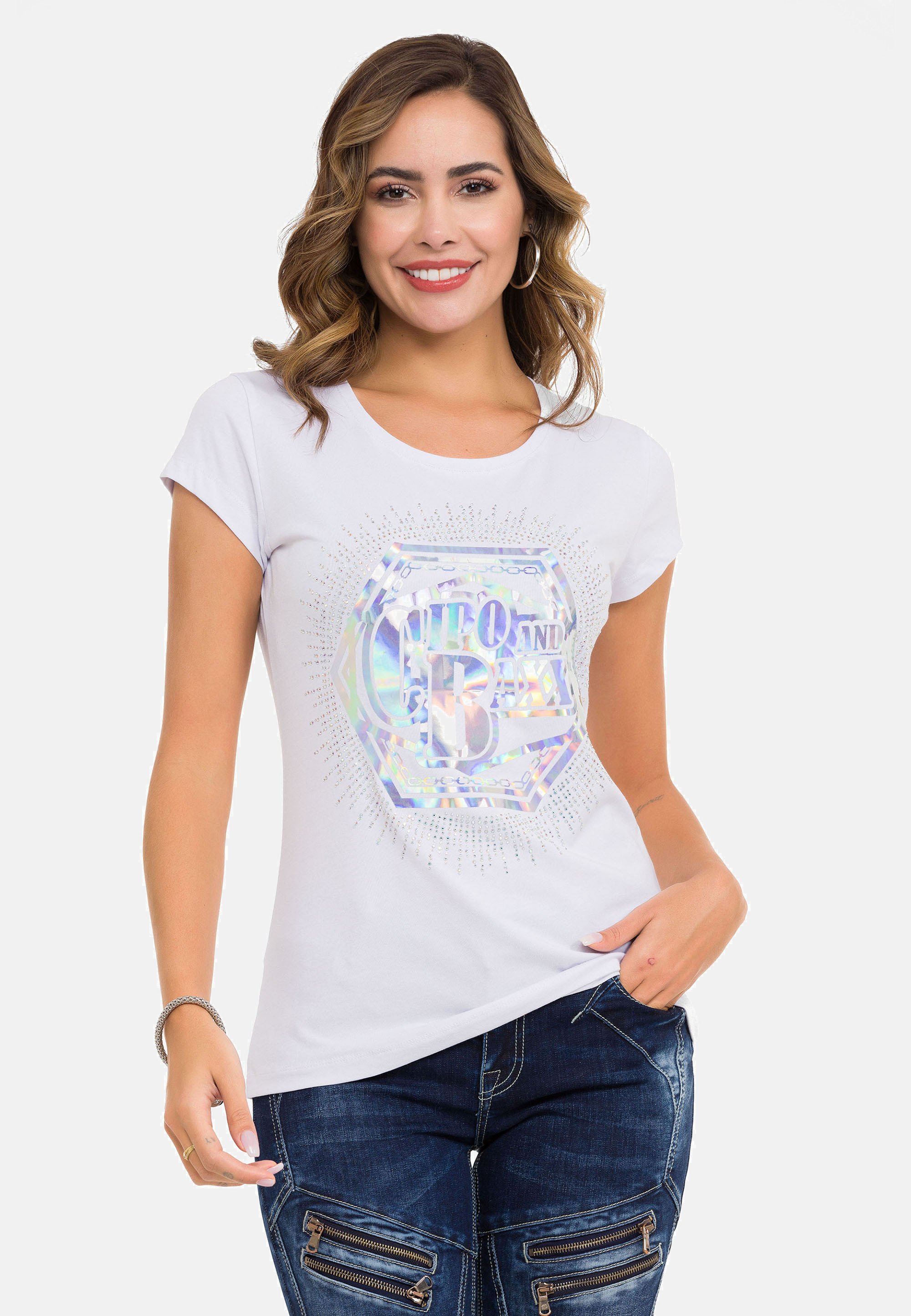 Cipo & Baxx Herren T-Shirt Kurzarm – Rundhals, Baumwolle 95%, Mit Print Auf Brust & Arm, CT375